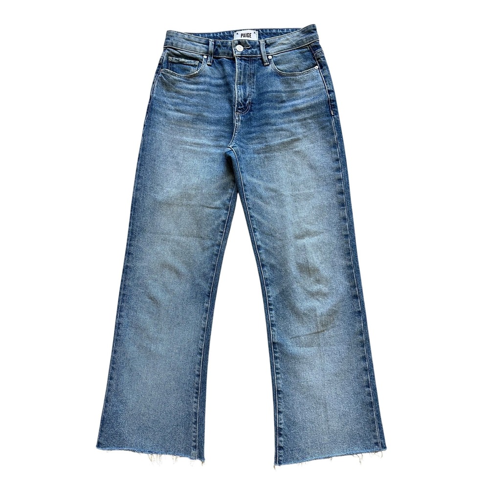 Minimalist Paige Leenah Ankle High Rise Wide Leg Jeans 25 Raw Hem Denim